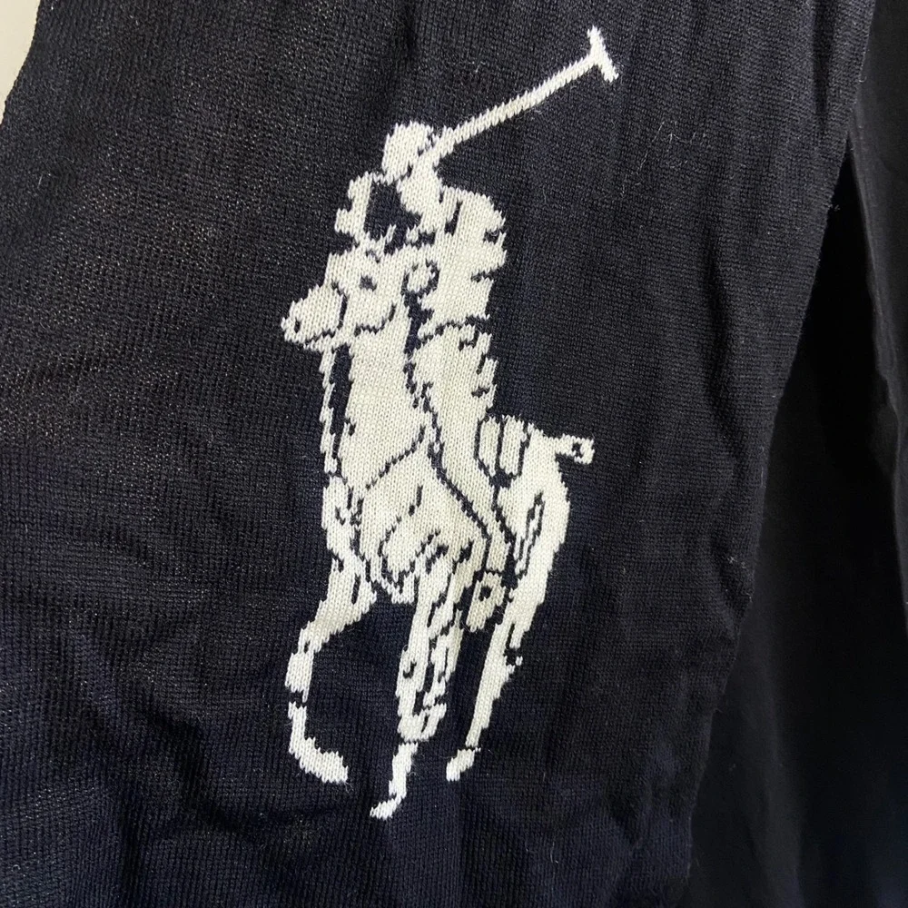 Polo Ralph Lauren Merino Wool Scarf Black Cream Big Pony Logo 9x72 Reversible